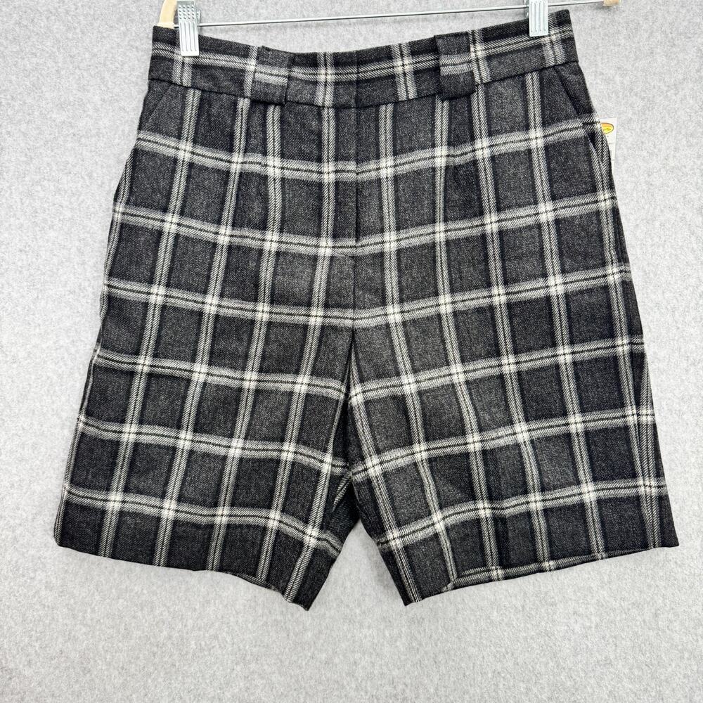 VTG Talbots 100% Wool Plaid Walking Shorts Sz 12P Blue Gray Minimalist Fall NEW